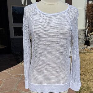 525 America White Open-Knit Scoop Neck Sweater